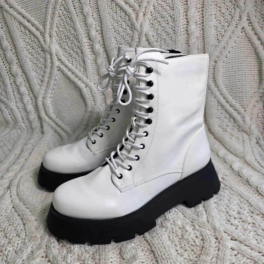 Circus by Sam Edelman Combat Boots White Platform Lug Sole‎ Womens 9.5 NEW